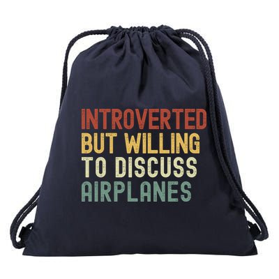 Introverted But Willing To Discuss Airplanes Funny Aviation Airplane Lover Drawstring Bag