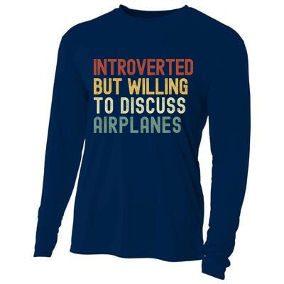 Introverted But Willing To Discuss Airplanes Funny Aviation Airplane Lover Cooling Performance Long Sleeve Crew