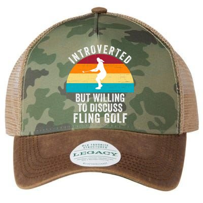 Introverted But Willing To Discuss Fling Golf Vintage Retro Fling Golf Legacy Tie Dye Trucker Hat