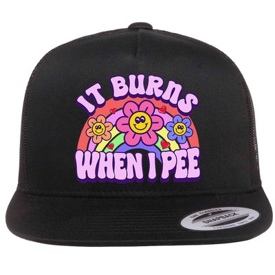 It Burns When I Pee Funny Ironic Inappropriate Flat Bill Trucker Hat