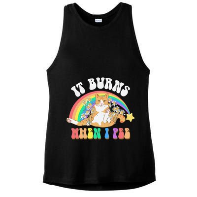 It Burns When I Pee Funny Cat Meme Rainbow Saying Sarcastic Ladies PosiCharge Tri-Blend Wicking Tank
