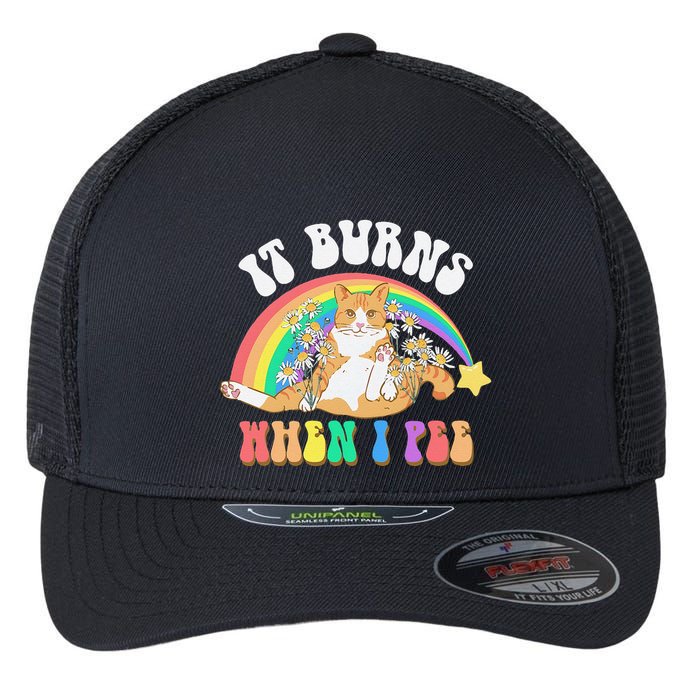 It Burns When I Pee Funny Cat Meme Rainbow Saying Sarcastic Flexfit Unipanel Trucker Cap