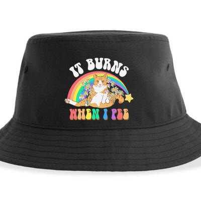 It Burns When I Pee Funny Cat Meme Rainbow Saying Sarcastic Sustainable Bucket Hat