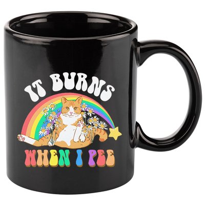 It Burns When I Pee Funny Cat Meme Rainbow Saying Sarcastic 11oz C Handle Ceramic Mug