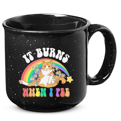 It Burns When I Pee Funny Cat Meme Rainbow Saying Sarcastic 15oz Campfire Ceramic Mug