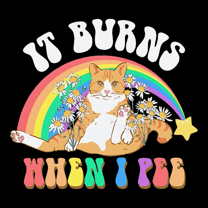 It Burns When I Pee Funny Cat Meme Rainbow Saying Sarcastic Drawstring Bag