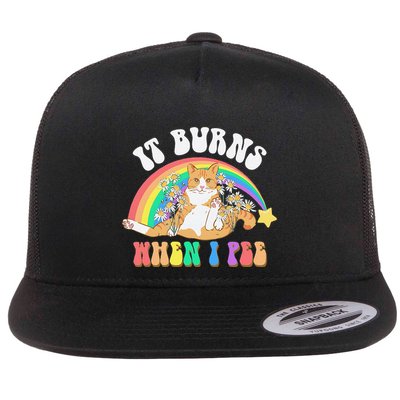 It Burns When I Pee Funny Cat Meme Rainbow Saying Sarcastic Flatbill Hat