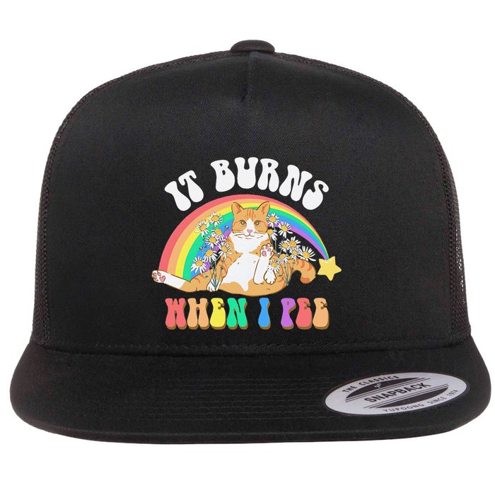 It Burns When I Pee Funny Cat Meme Rainbow Saying Sarcastic Flatbill Hat
