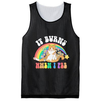 It Burns When I Pee Funny Cat Meme Rainbow Saying Sarcastic Mesh Reversible Basketball Jersey Tank