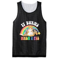 It Burns When I Pee Funny Cat Meme Rainbow Saying Sarcastic Mesh Reversible Basketball Jersey Tank