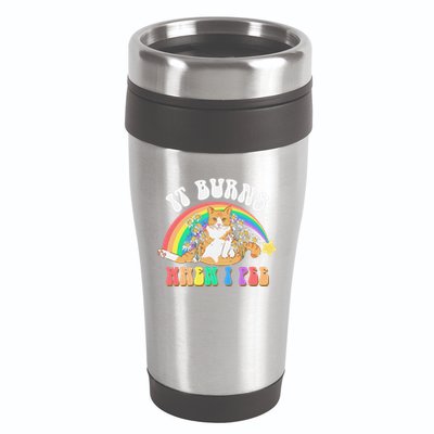 It Burns When I Pee Funny Cat Meme Rainbow Saying Sarcastic 16oz Travel Tumbler