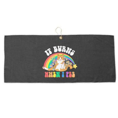 It Burns When I Pee Funny Cat Meme Rainbow Saying Sarcastic Large Microfiber Waffle Golf Towel