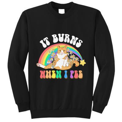 It Burns When I Pee Funny Cat Meme Rainbow Saying Sarcastic Tall Sweatshirt