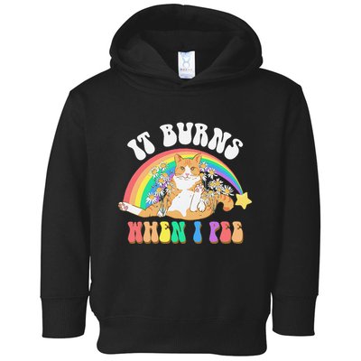 It Burns When I Pee Funny Cat Meme Rainbow Saying Sarcastic Toddler Hoodie