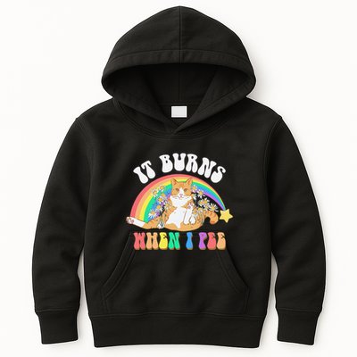 It Burns When I Pee Funny Cat Meme Rainbow Saying Sarcastic Kids Hoodie