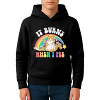 It Burns When I Pee Funny Cat Meme Rainbow Saying Sarcastic Kids Hoodie