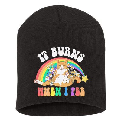 It Burns When I Pee Funny Cat Meme Rainbow Saying Sarcastic Short Acrylic Beanie