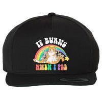 It Burns When I Pee Funny Cat Meme Rainbow Saying Sarcastic Wool Snapback Cap