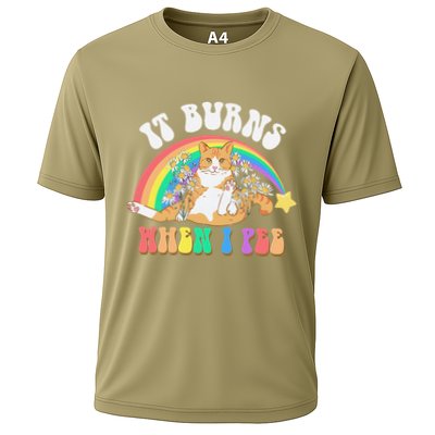 It Burns When I Pee Funny Cat Meme Rainbow Saying Sarcastic Performance Shirt