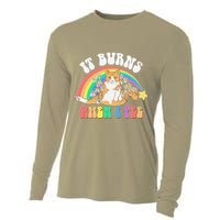 It Burns When I Pee Funny Cat Meme Rainbow Saying Sarcastic Cooling Performance Long Sleeve Crew