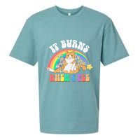 It Burns When I Pee Funny Cat Meme Rainbow Saying Sarcastic Sueded Cloud Jersey T-Shirt