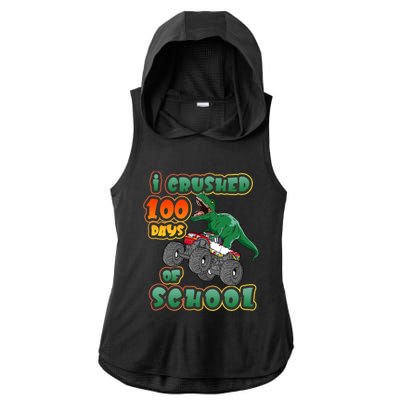 I Crushed 100 Days Of School Dinosaur Driving Monster Truck Funny Gift Ladies PosiCharge Tri-Blend Wicking Draft Hoodie Tank