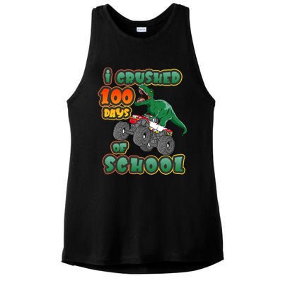 I Crushed 100 Days Of School Dinosaur Driving Monster Truck Funny Gift Ladies PosiCharge Tri-Blend Wicking Tank