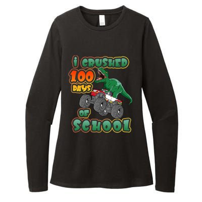 I Crushed 100 Days Of School Dinosaur Driving Monster Truck Funny Gift Womens CVC Long Sleeve Shirt