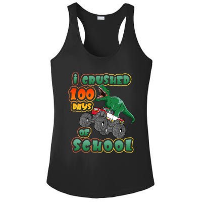 I Crushed 100 Days Of School Dinosaur Driving Monster Truck Funny Gift Ladies PosiCharge Competitor Racerback Tank