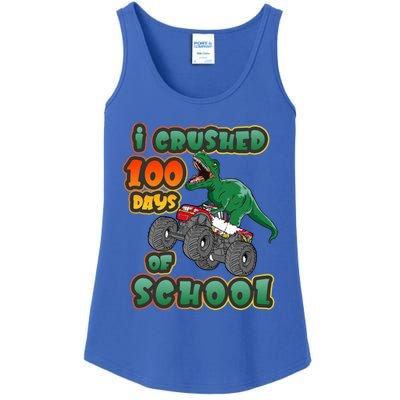 I Crushed 100 Days Of School Dinosaur Driving Monster Truck Funny Gift Ladies Essential Tank