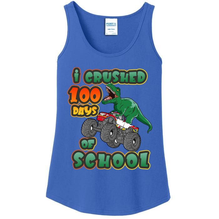 I Crushed 100 Days Of School Dinosaur Driving Monster Truck Funny Gift Ladies Essential Tank