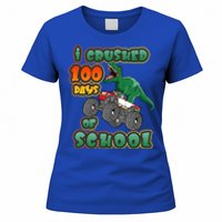 I Crushed 100 Days Of School Dinosaur Driving Monster Truck Funny Gift Women's T-Shirt