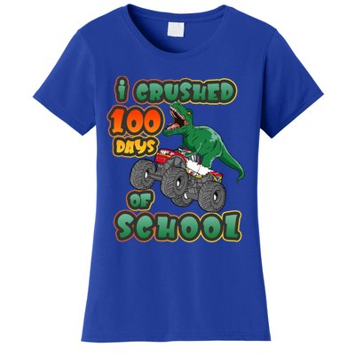 I Crushed 100 Days Of School Dinosaur Driving Monster Truck Funny Gift Women's T-Shirt