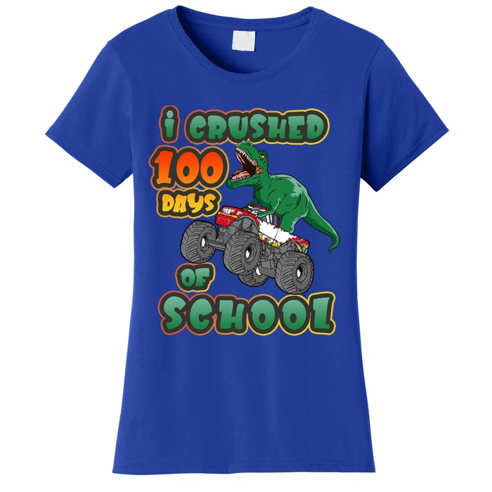 I Crushed 100 Days Of School Dinosaur Driving Monster Truck Funny Gift Women's T-Shirt