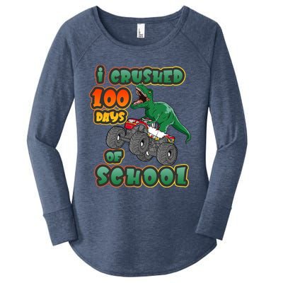 I Crushed 100 Days Of School Dinosaur Driving Monster Truck Funny Gift Women's Perfect Tri Tunic Long Sleeve Shirt