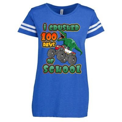 I Crushed 100 Days Of School Dinosaur Driving Monster Truck Funny Gift Enza Ladies Jersey Football T-Shirt