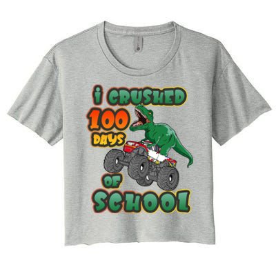 I Crushed 100 Days Of School Dinosaur Driving Monster Truck Funny Gift Women's Crop Top Tee