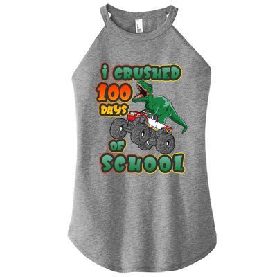 I Crushed 100 Days Of School Dinosaur Driving Monster Truck Funny Gift Women's Perfect Tri Rocker Tank