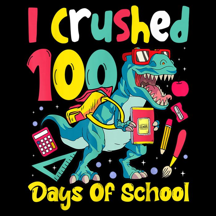 I Crushed 100 Days Of School , Dinosaur Kids Boys Funny Design Stripe Pom Pom Beanie