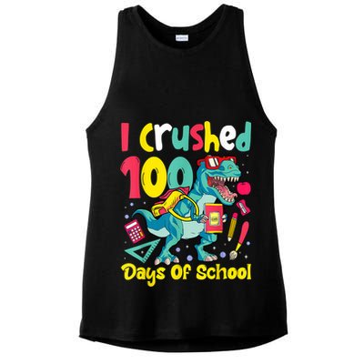 I Crushed 100 Days Of School , Dinosaur Kids Boys Funny Design Ladies PosiCharge Tri-Blend Wicking Tank