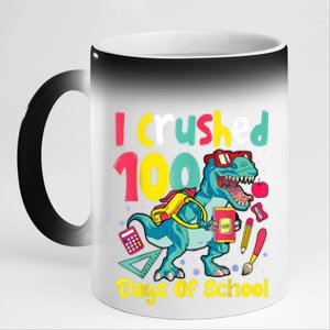 I Crushed 100 Days Of School , Dinosaur Kids Boys Funny Design 11oz Black Color Changing Mug