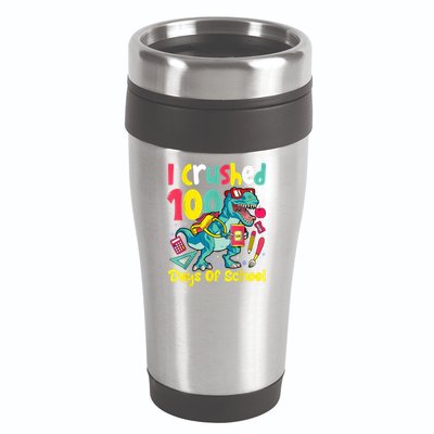 I Crushed 100 Days Of School , Dinosaur Kids Boys Funny Design 16oz Travel Tumbler