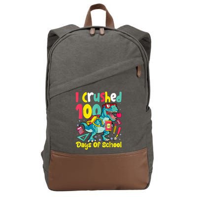 I Crushed 100 Days Of School , Dinosaur Kids Boys Funny Design Cotton Canvas Backpack