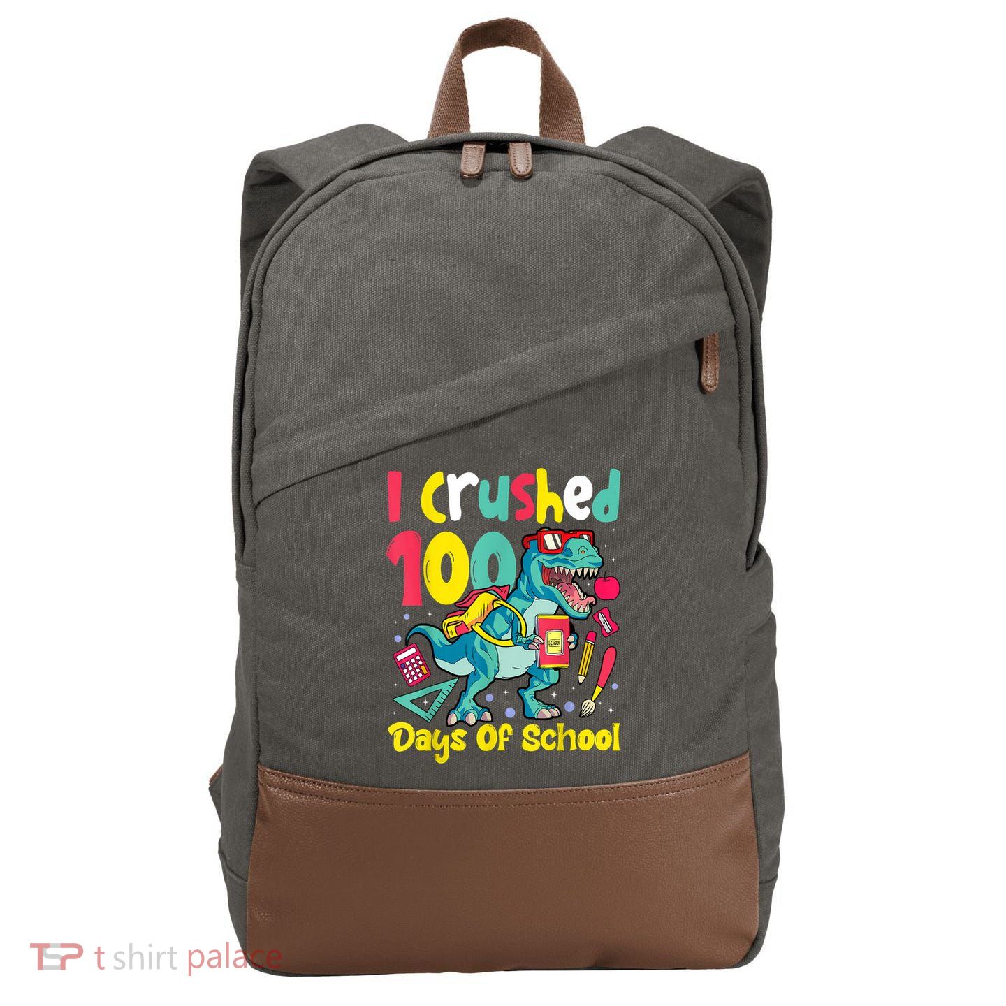 I Crushed 100 Days Of School , Dinosaur Kids Boys Funny Design Cotton Canvas Backpack