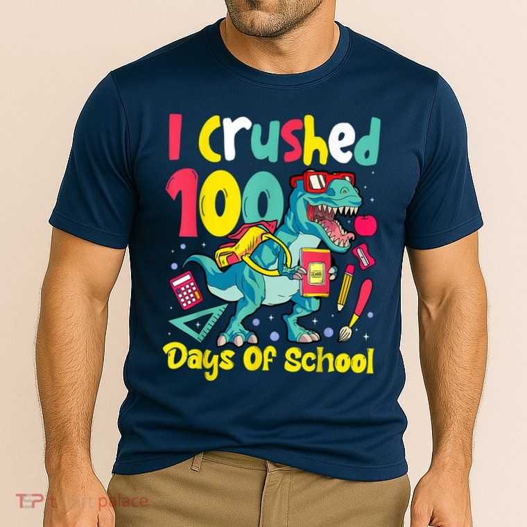 I Crushed 100 Days Of School , Dinosaur Kids Boys Funny Design Performance Shirt