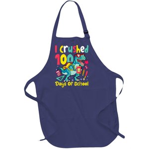 I Crushed 100 Days Of School , Dinosaur Kids Boys Funny Design Full-Length Apron With Pockets