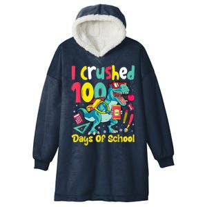 I Crushed 100 Days Of School , Dinosaur Kids Boys Funny Design Hooded Wearable Blanket