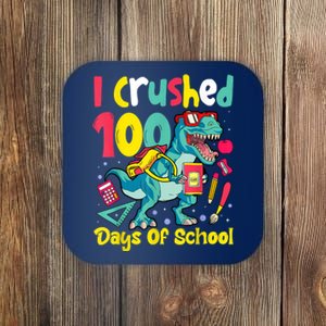 I Crushed 100 Days Of School , Dinosaur Kids Boys Funny Design Coaster