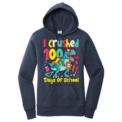 I Crushed 100 Days Of School , Dinosaur Kids Boys Funny Design Women's Pullover Hoodie