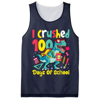 I Crushed 100 Days Of School , Dinosaur Kids Boys Funny Design Mesh Reversible Basketball Jersey Tank